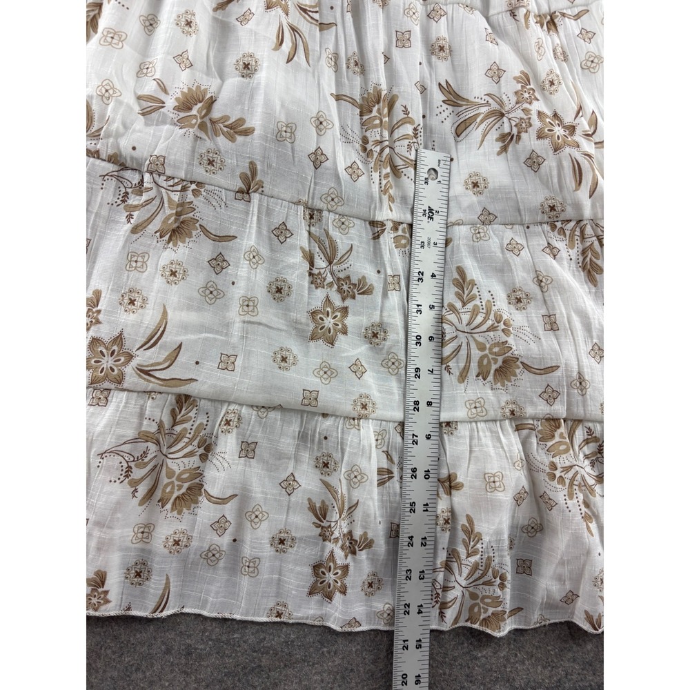 J GEE Floral Smocked Midi Dress White Tan Boho Coastal Tiered Lace V-Neck XL - Picture 5 of 7